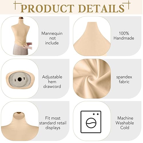 Miniatura 5 de Peryiter 2 Piezas Funda de Tela para Maniquí Suave y Elástica Cubierta de Maniquí para Parte Superior del Cuerpo para Tienda Boutique Minorista