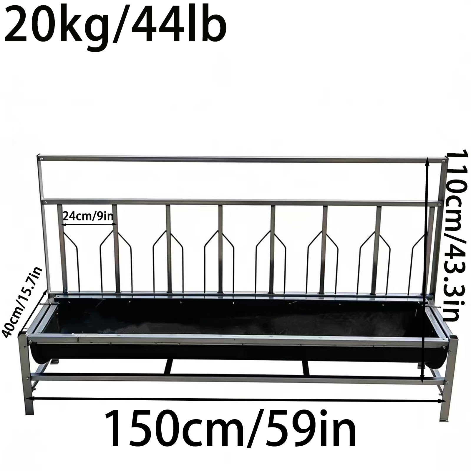 150cm 200cm Mangiatoia per Fieno di Capra Mangiatoia per Foraggio E Granaglie con Barra Anti-Sottrazione, Design Robusto con Vassoio di Alimentazione, per Pecore, E Bestiame,Argento,150cm