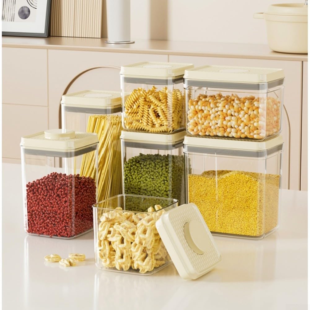 Recipiente hermético cuadrado con junta para cereales – Lata apilable de plástico PET para cocina (0,4 L)