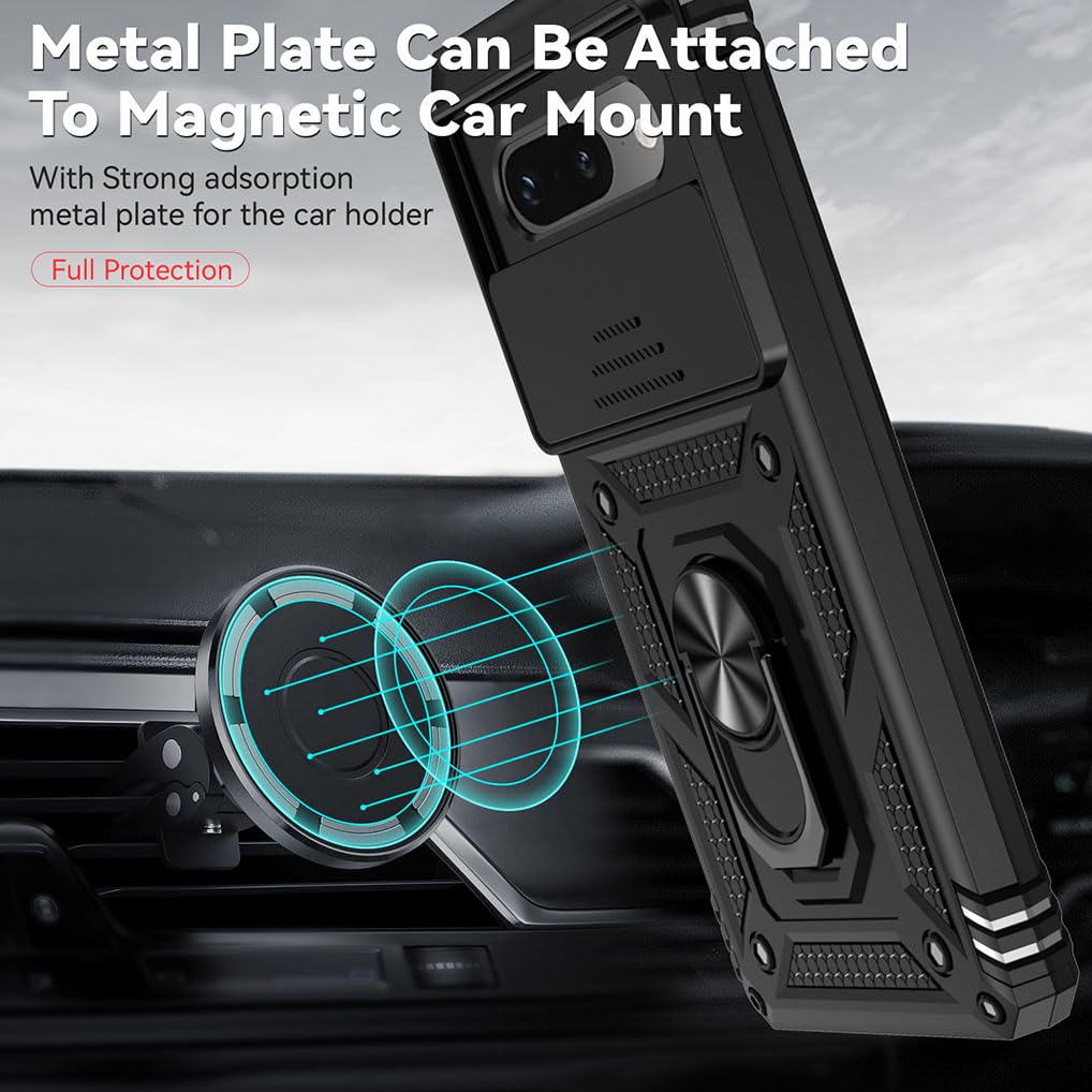 SEAHAI Cover per Google Pixel 9A, Scorrevole [Protezione Fotocamera] Militare Antiurto Silicone Custodia, con 360° Anello Supporto Kickstand Rugged PC
