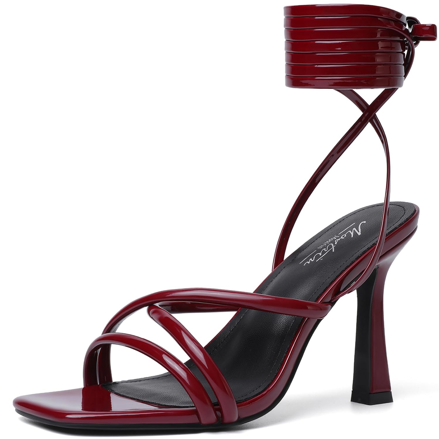 Mostrin Womens Sandals Strappy Heels for Women Lace Up Square Open Toe Heels Tie Up High Heeled Sandals for Prom, Party, Daily Wear