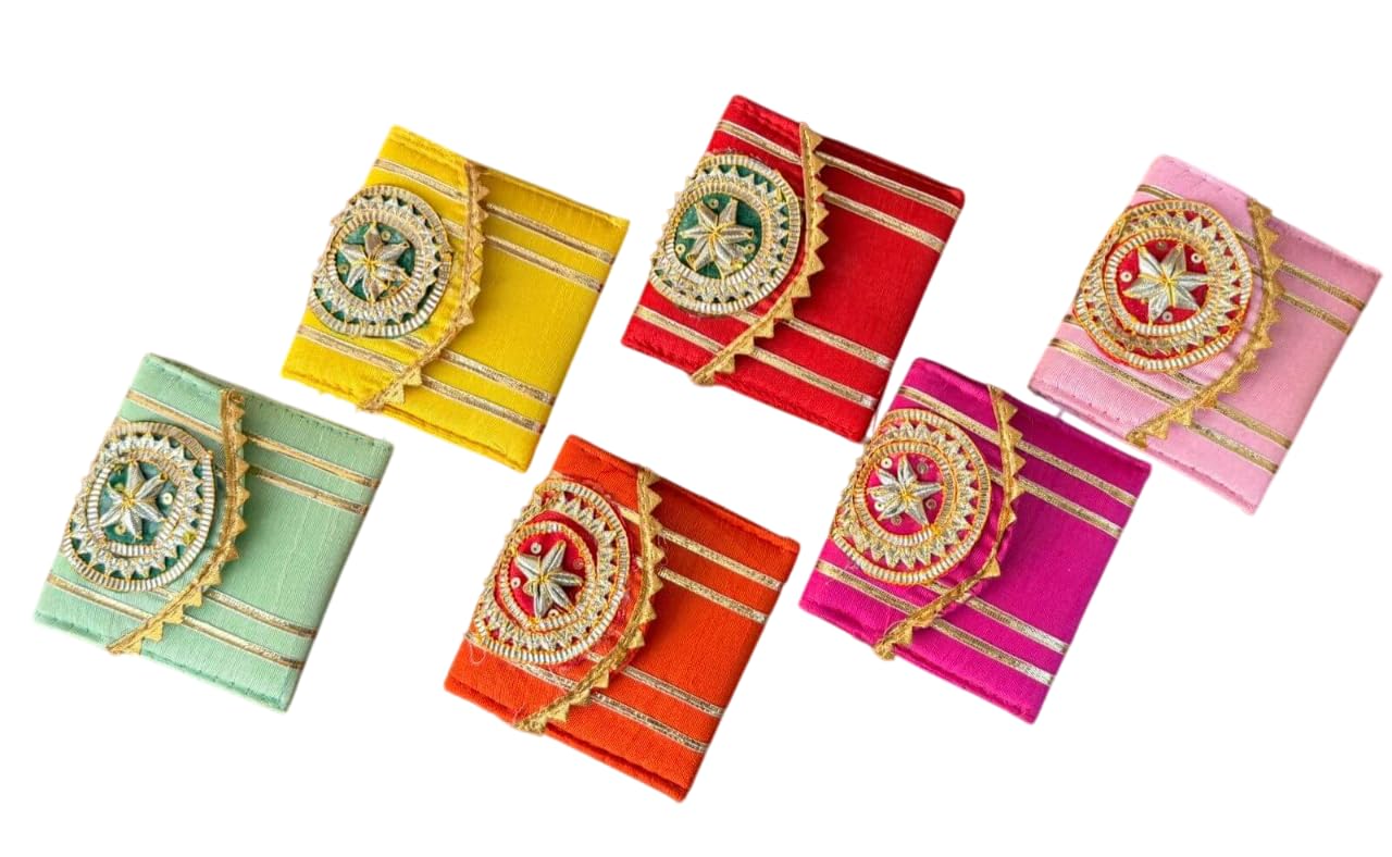 goldgiftideas Gotta Patti Coin Pouch for Ladies, Small Money Pouch for Women, Traditional Money Gift Pouch, Potli Pouches for Housewarming (4 x 4 Inch) (Pack of 5)-picture-54