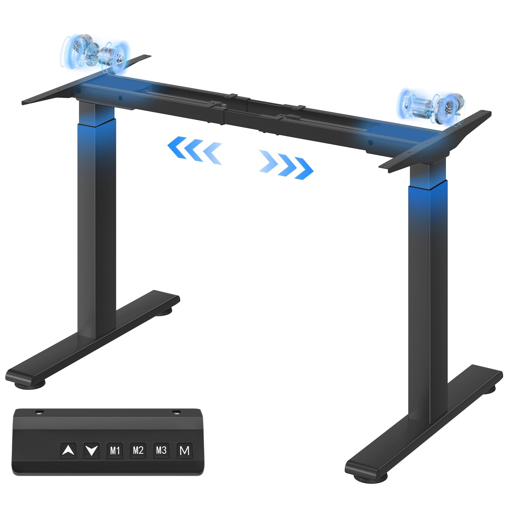 SONGMICS Höhenverstellbarer Schreibtisch Gestell, Elektrische Schreibtischgestell mit 2 Motoren, 4 Memory-Tasten, Stahl, (100-170) x 70 x (72-120) cm, Schwarz, Belastbar bis 120 kg, LSD019B01V3