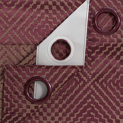 Image of Story@Home Bloom Collection Jacquard Lavish and Modern Rich Geometric Print 4 Piece Eyelet Ring top Door Curtain for Bedroom and Hall - 7 Feet, Mulberry