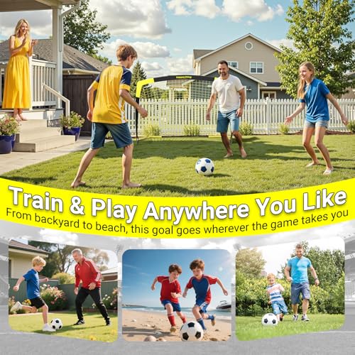 Happy Jump Pop-Up Fußballtore – 152x110 cm, 2 Tore, Schwarz Gelb mit Ball, Pumpe, Hütchen & Zielscheibe | Komplettes Training-Set für Garten & Familie