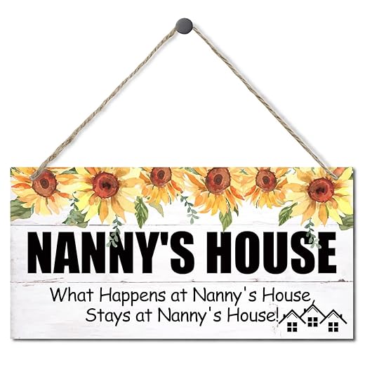 Vintage Style Sign, Nanny's House What Happens at Nanny's House, Stays at Nanny's House, Hanging Wood Sign Home Decorative, Printed Wood Wall Art Sign, Gift for Grandma 12x6 in