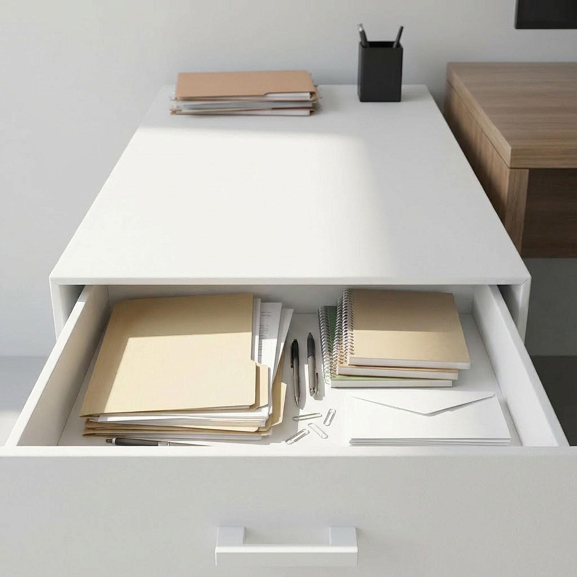 Frankystar Lyra - Cassettiera Porta Stampante 3 Cassetti da Ufficio con Ruote in Legno MDF Bianco