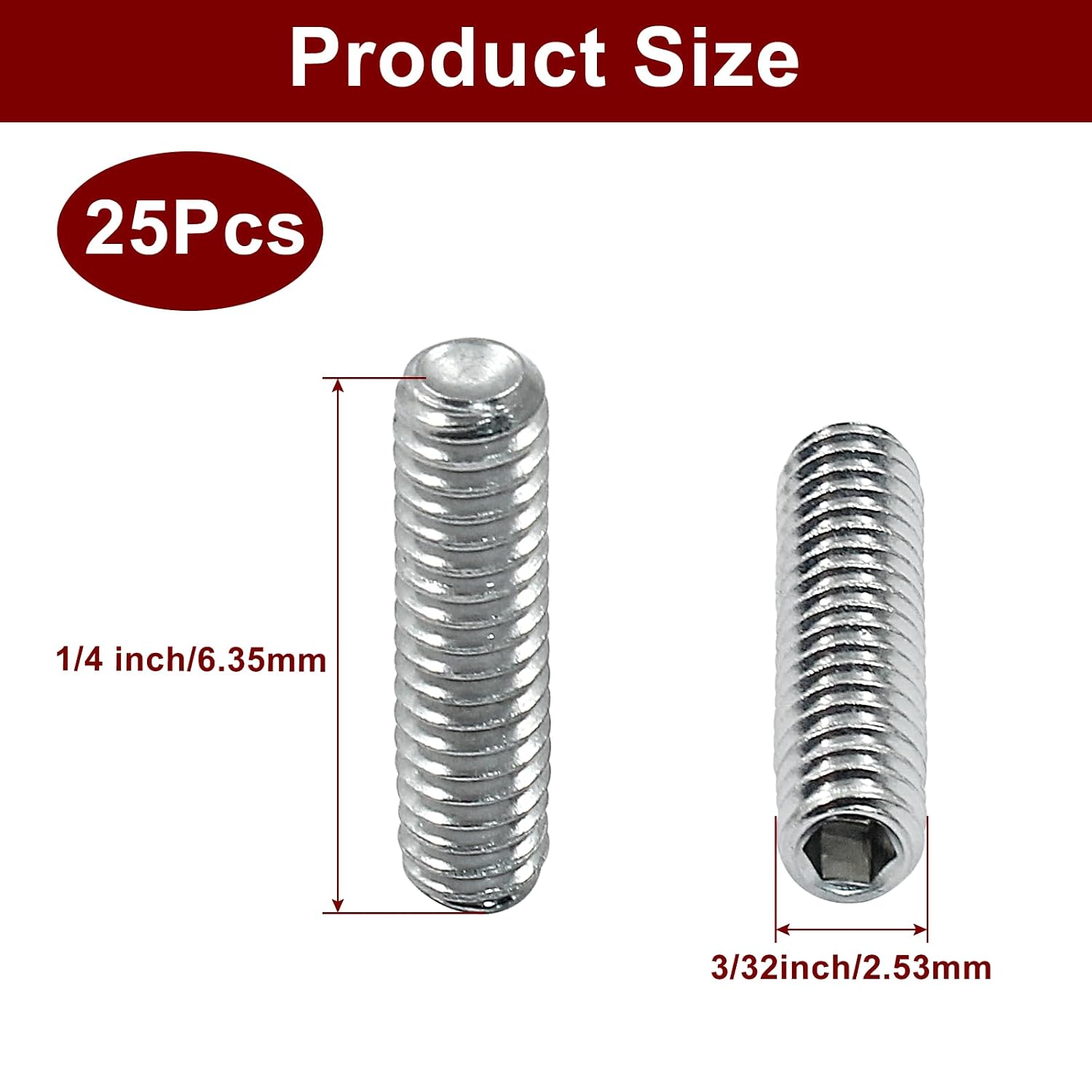 1/4-20 x 1 inch Hexagon Socket Set Screws, 25 Pcs