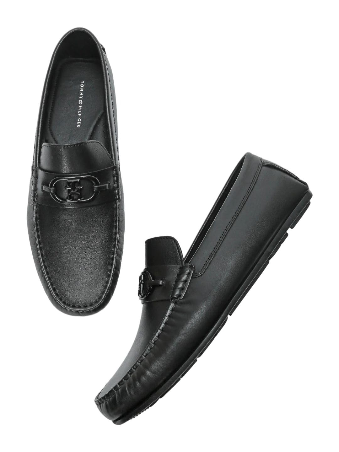 solid black leather loafers