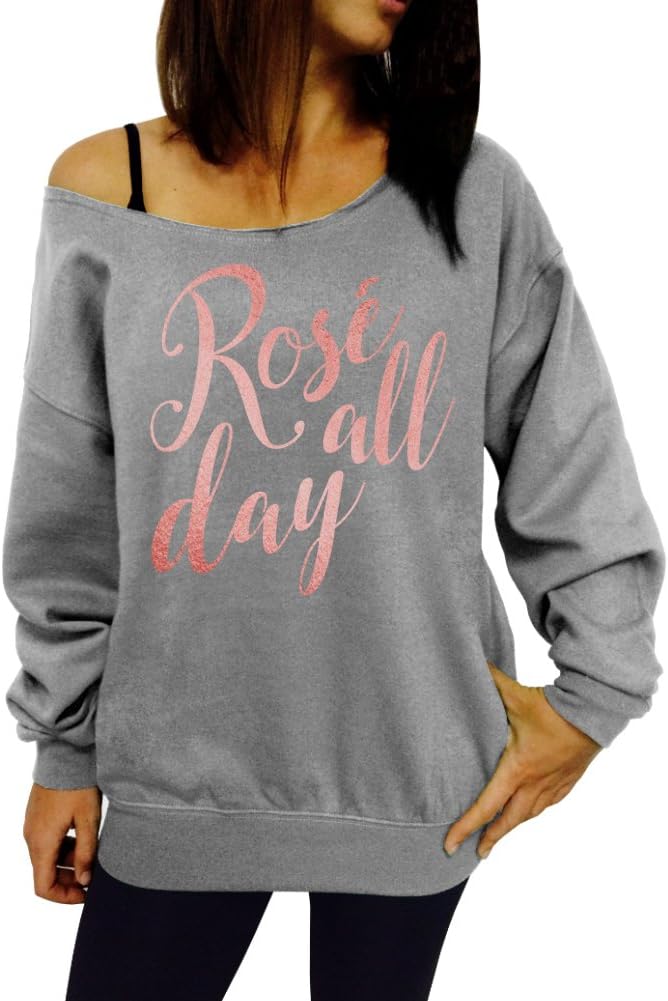 Dentz Design Rose All Day Slouchy Sweatshirt - Large Gray Rose Gold Ink