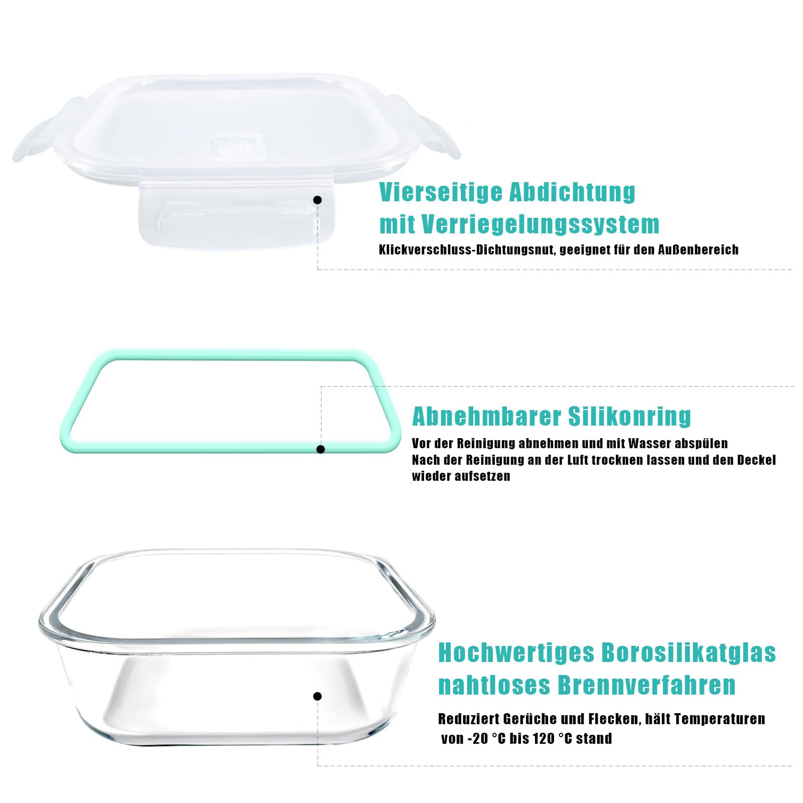 Lot de 24 récipients en verre avec couvercle, compensation de pression et joint en silicone – Passe au lave-vaisselle, au micro-ondes, hermétique pour la préparation de repas (320 x 2 + 370