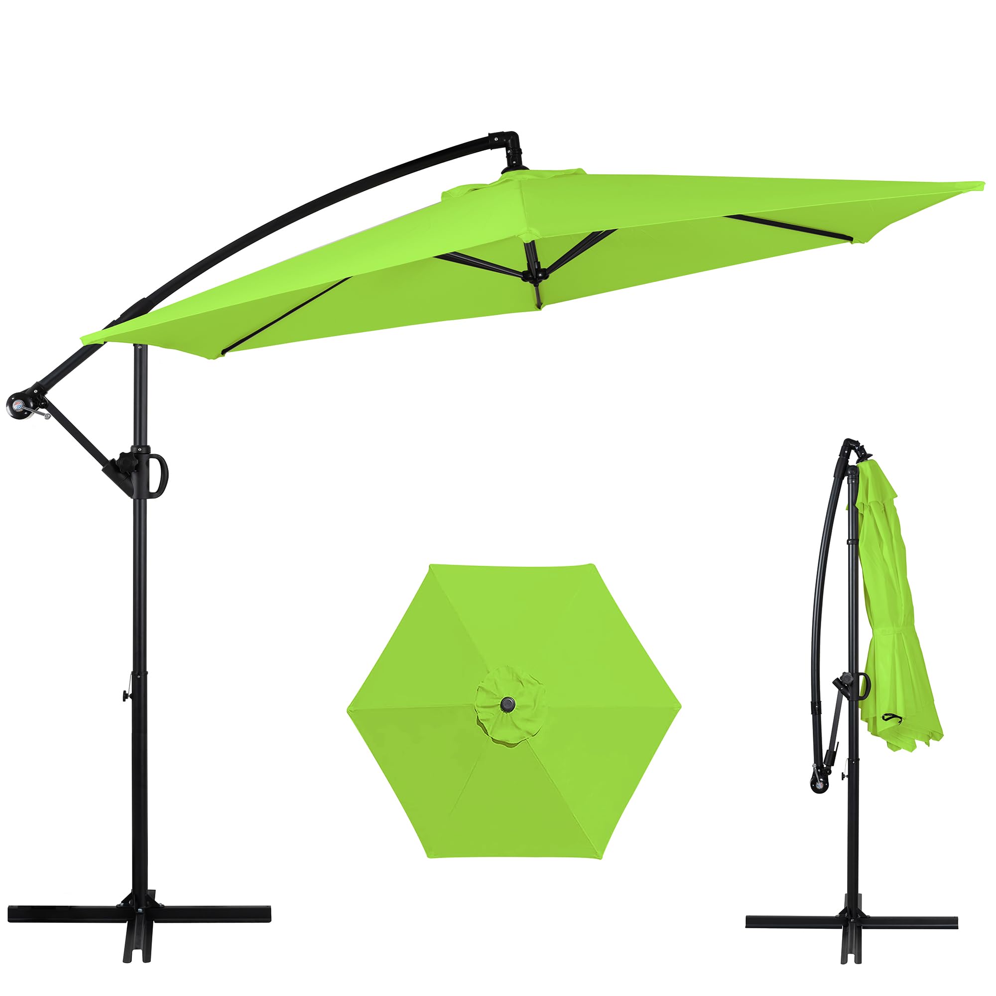 shintenchi patio offset umbrella with easy tilt adjustment,crank and cross base, outdoor cantilever hanging sunshade canopy, green