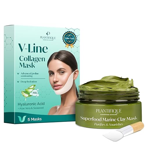 PLANTIFIQUE Mascarilla coreana para el cuidado de la piel con aguacate y V-Line Lifting Face Mask 5 PCS
