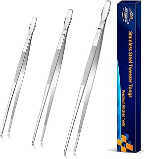 JETKONG Extra Long Kitchen Tweezers Heavy Duty Stainless Steel Cooking Tweezers, Set of 3 (9 12 14 Inch, Silver)