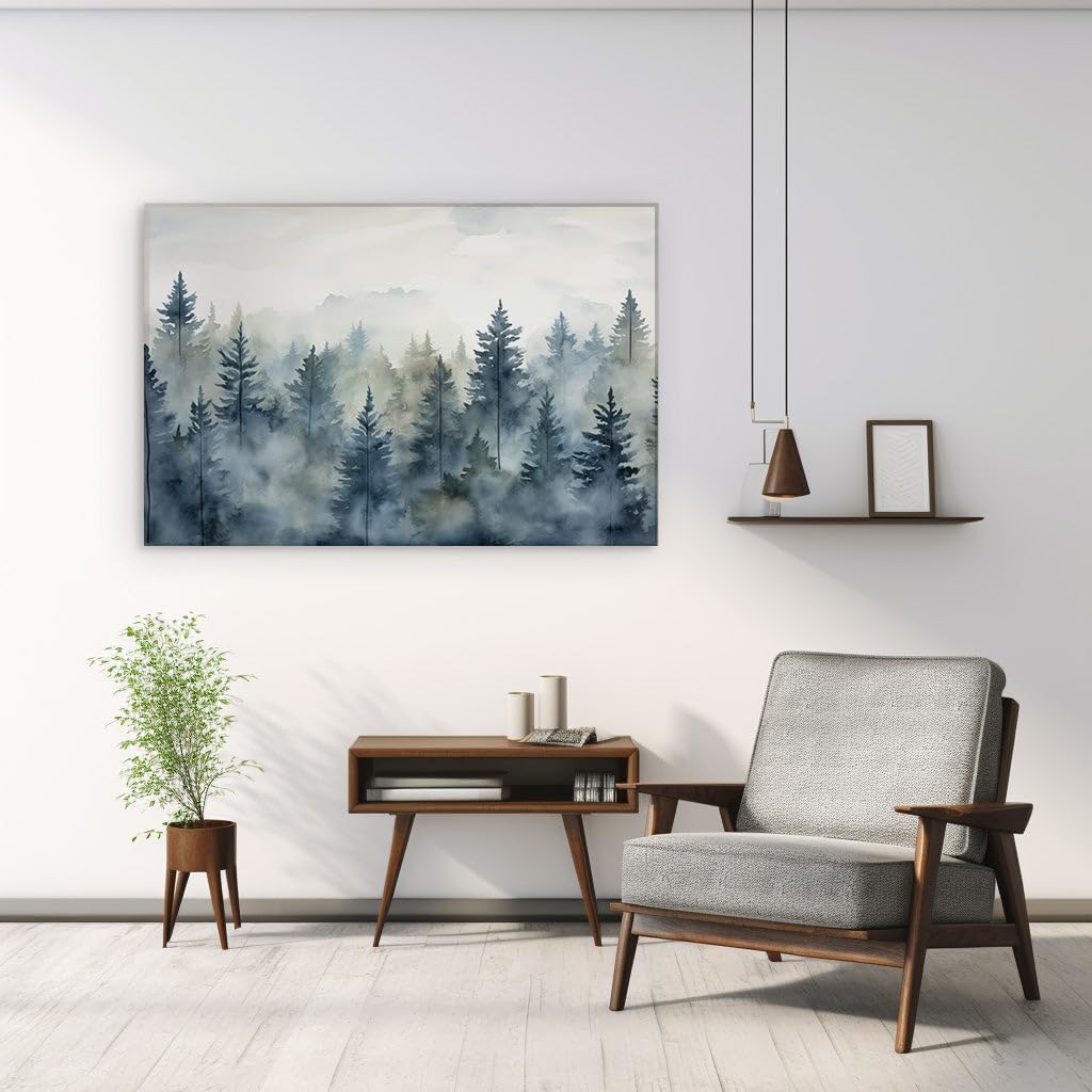 Canvas for Living room. Whispers of the Misty Evergreen Enchantment, 27 x 18 inch Canvas Wall Art - Contemporary Masterpieces - Modern Home Decor