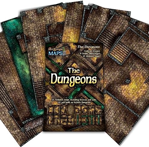 The Dungeons Roleplaying Battlemaps; 16 Modular RPG Maps in 8 Double-Sided Pages, 1" Square Grid, Modular & Versatile Design for Tabletop Gaming - for Dungeons & Dragons & Pathfinder