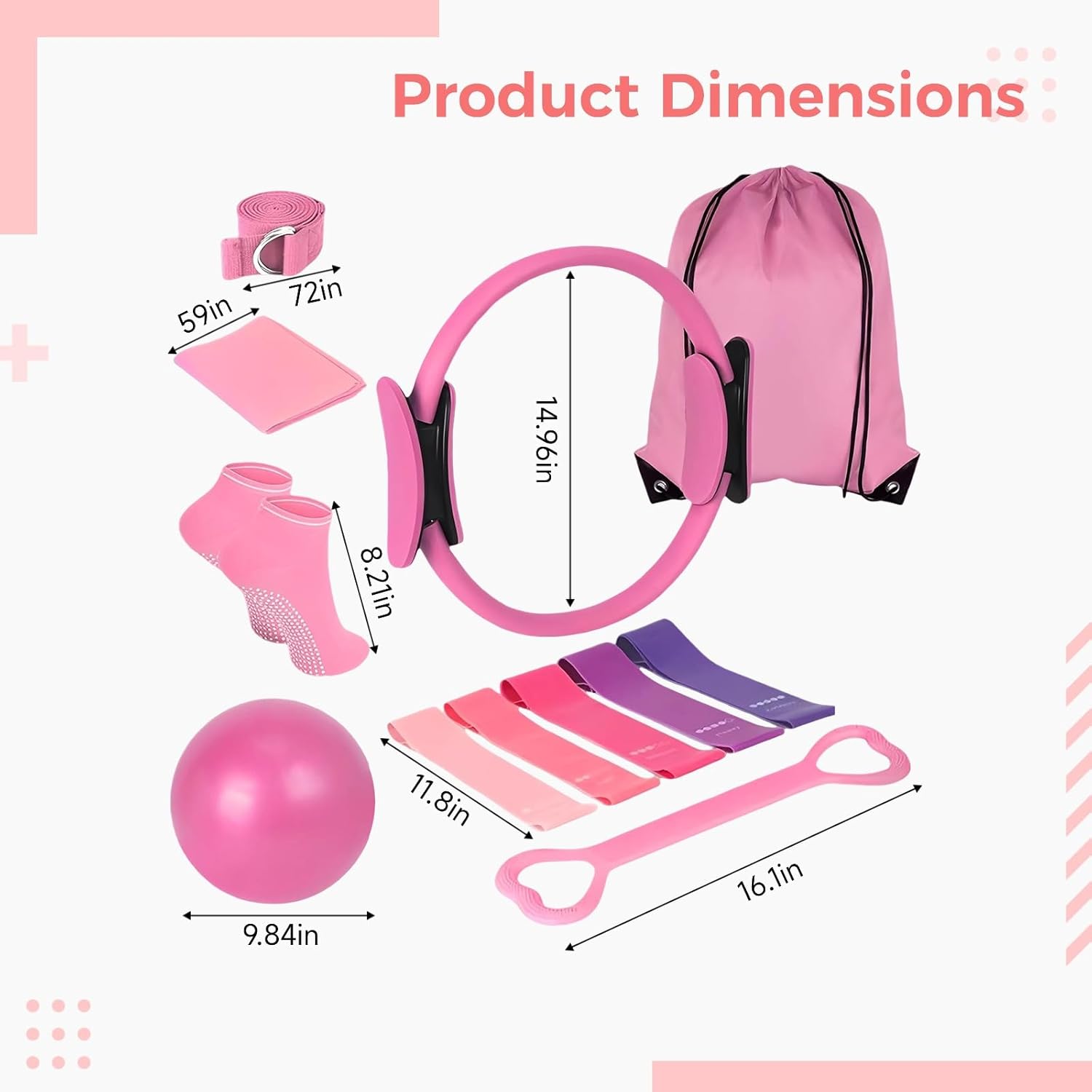 Pilates Ball and Loop Set, 8-Piece Yoga Kit with Resistance Bands, Non-Slip Socks, Designed for Complete Body Workout
