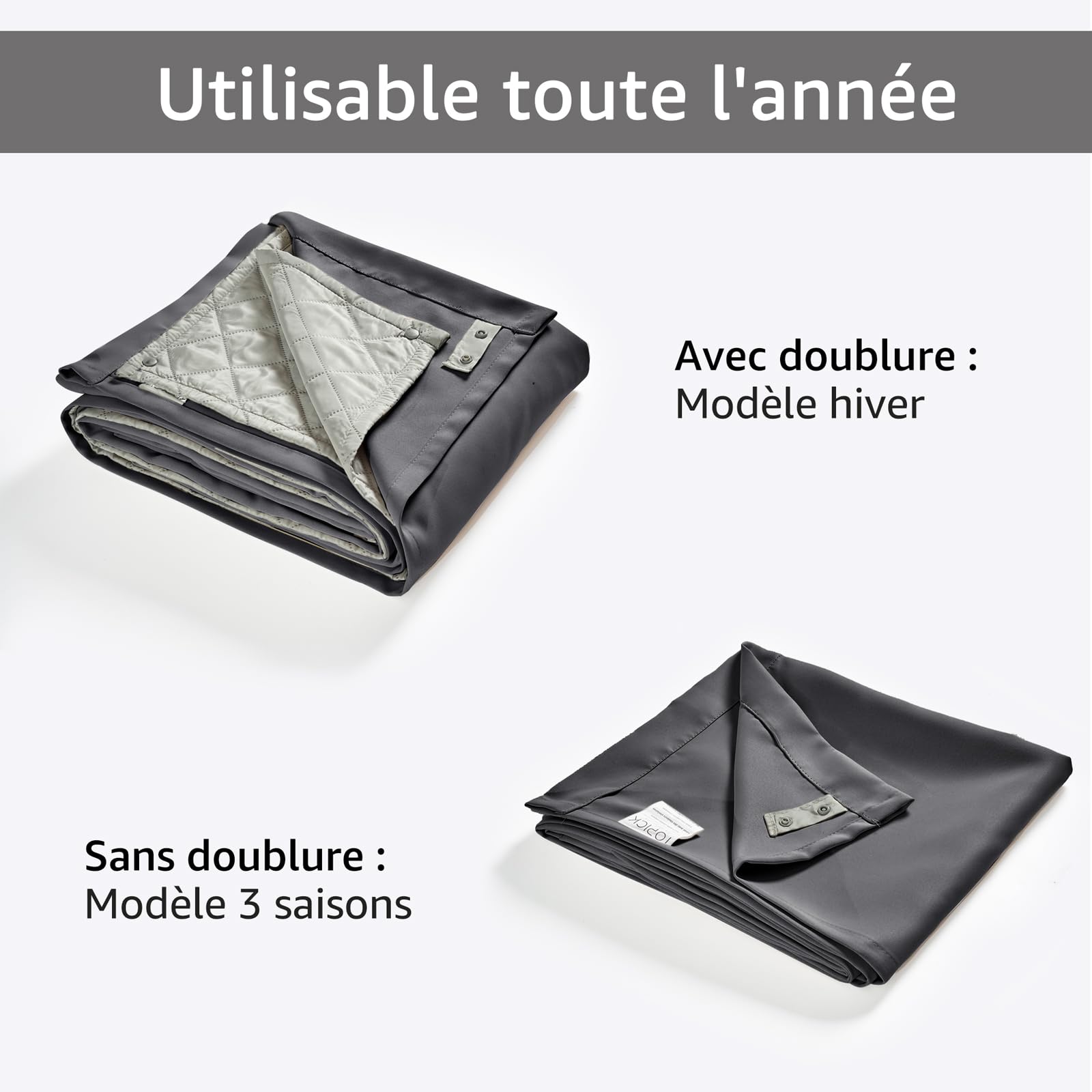 TOPICK Rideau Occultant Isolant Thermique Gris Foncé 200x260 Lot 1 À Œillet | Anti Chaleur et Froid, Double couche amovible,Tenture Opaque pour Porte, Chambre,Salon et Bureau