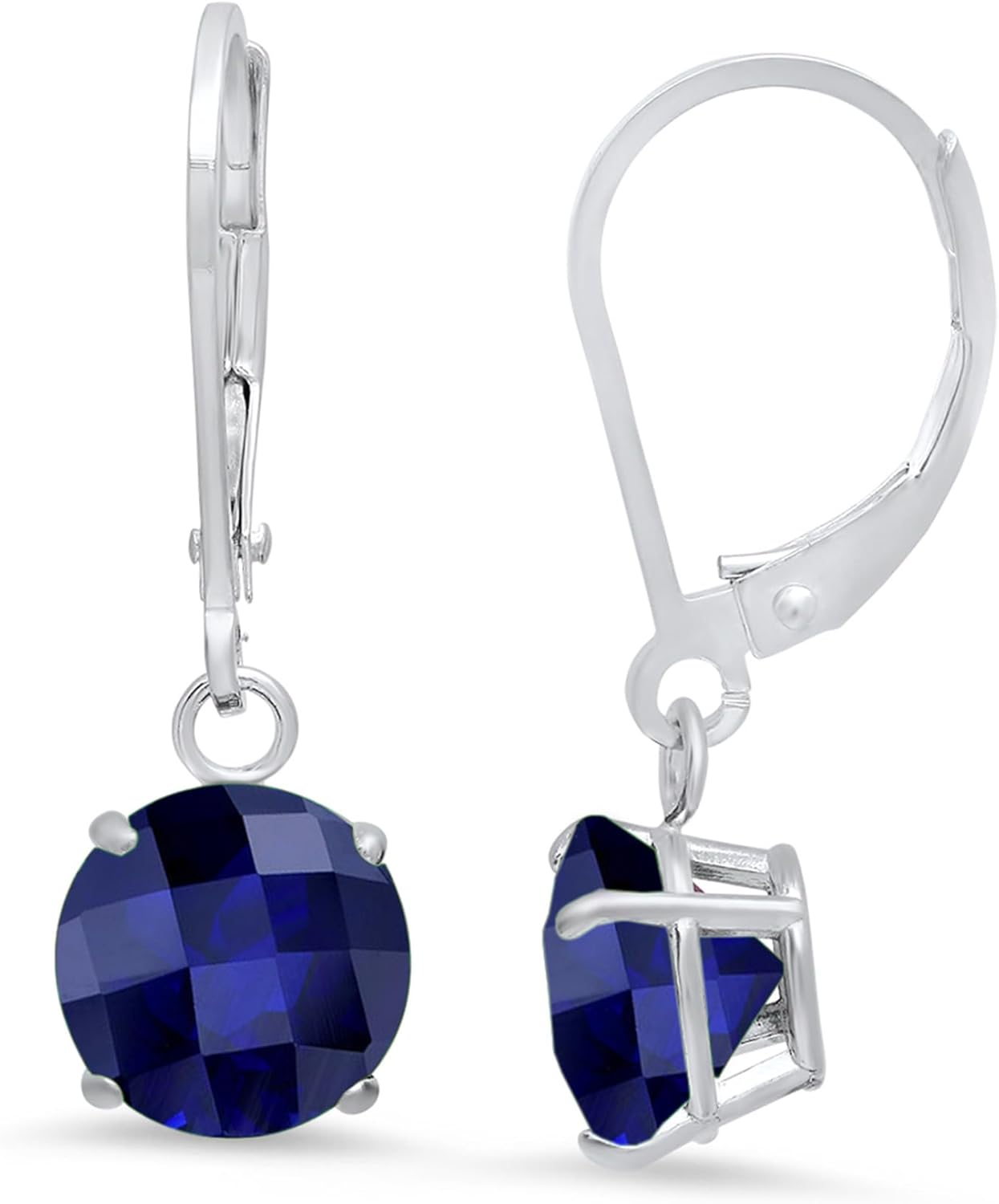 Solid 10K White Gold Gemstone Earrings for Women | Birthstone Dangle Earrings with Leverbacks | 8mm Round Hypoallergenic Gemstone Drop Dangling Earring by MAX + STONE