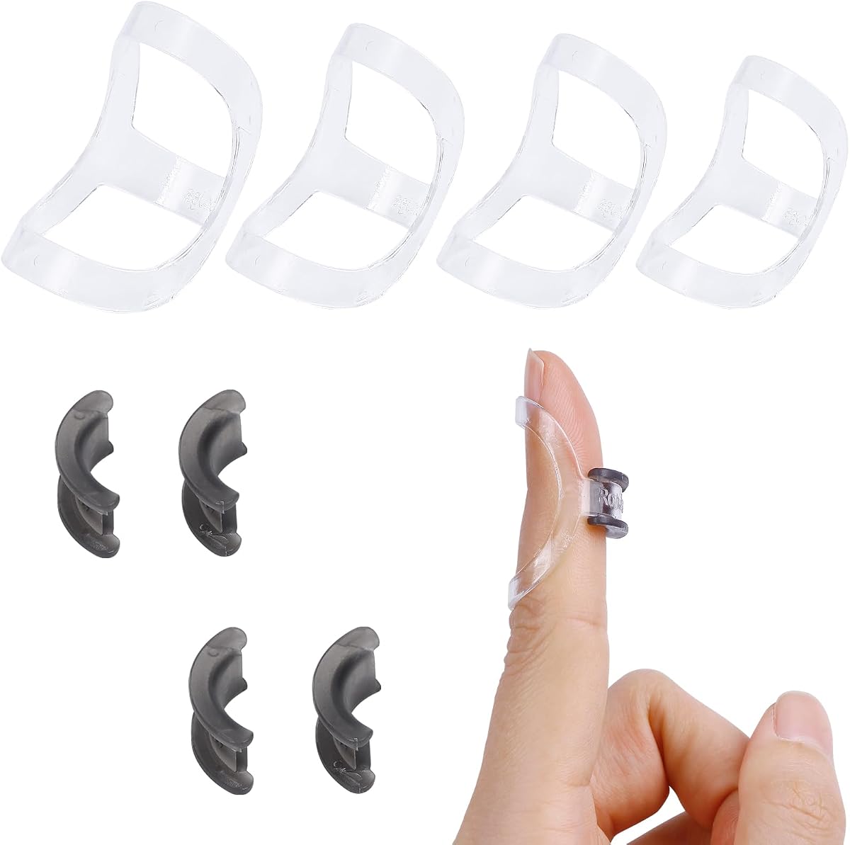 RonJea 8Pcs Clear Oval Finger Splints&Click-Lock Adjustment Kit, Size 1-4 | 4 Graduated Finger Oval Splint & 4 Splint Adjustment, Finger Braces for Arthritis, Mallet, Straightening, Support