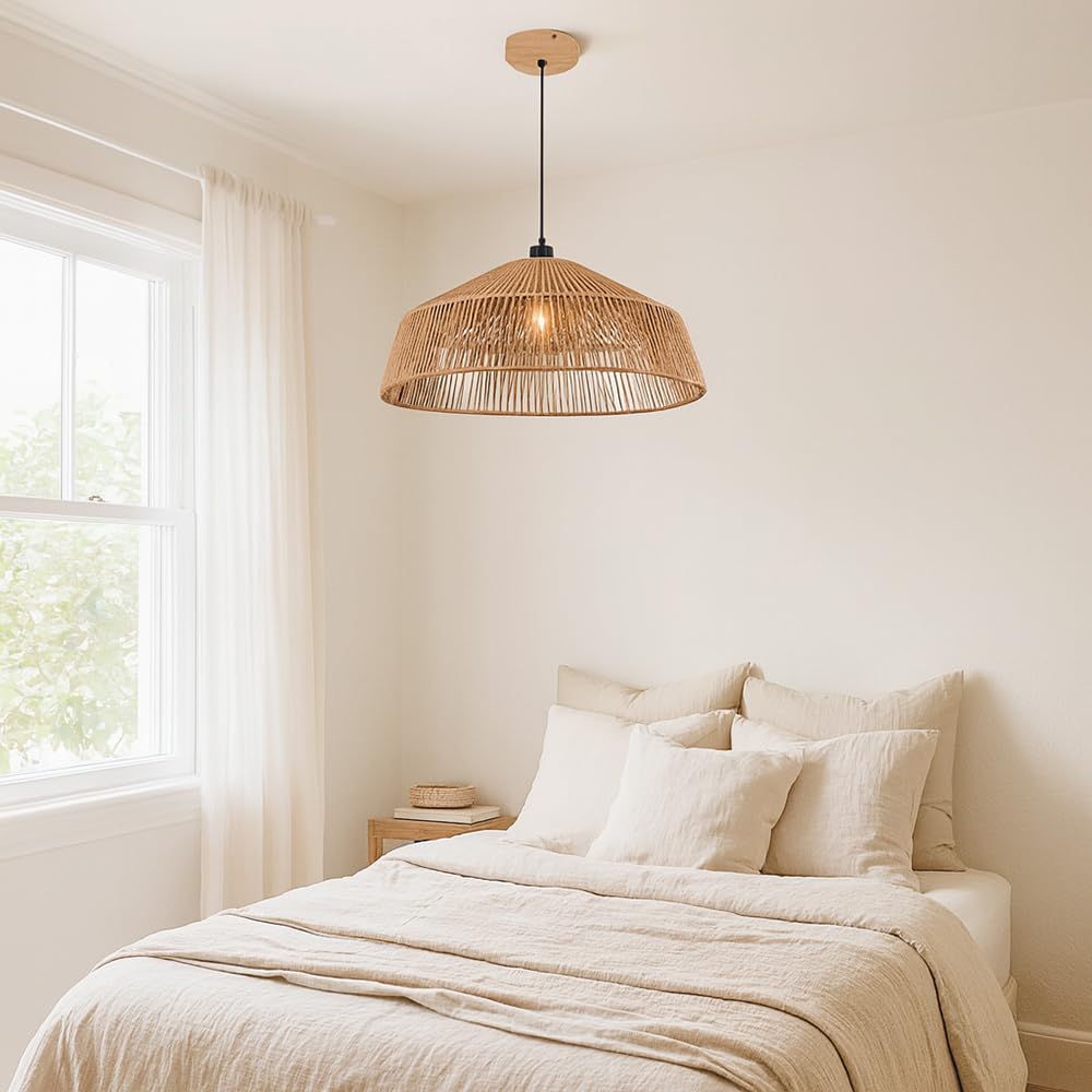 Vetrineinrete® Lampadario a sospensione con corda intrecciata rattan attacco E27 stile boho chic bohemien Ø 40 e 50 cm (Diametro 50 cm)