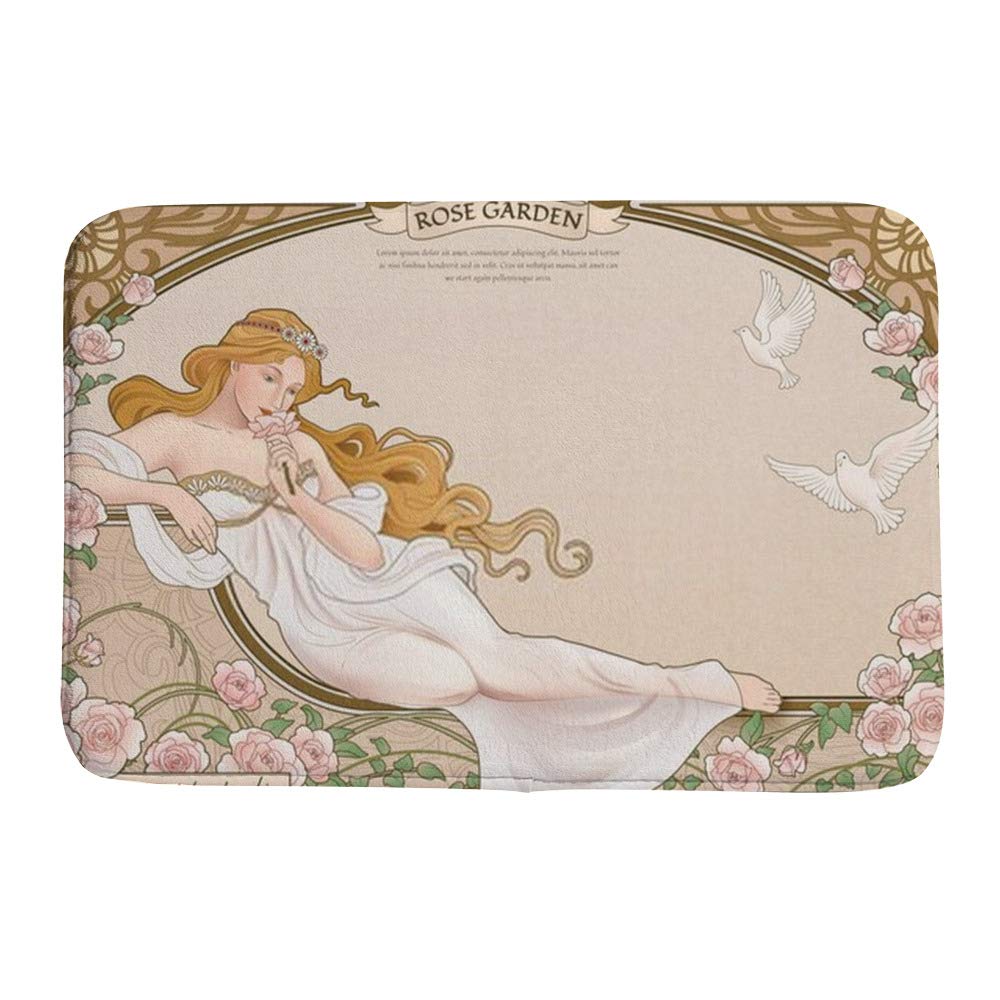 Tapis de bain élégant Mucha Déesse au design d'art graphique raffiné