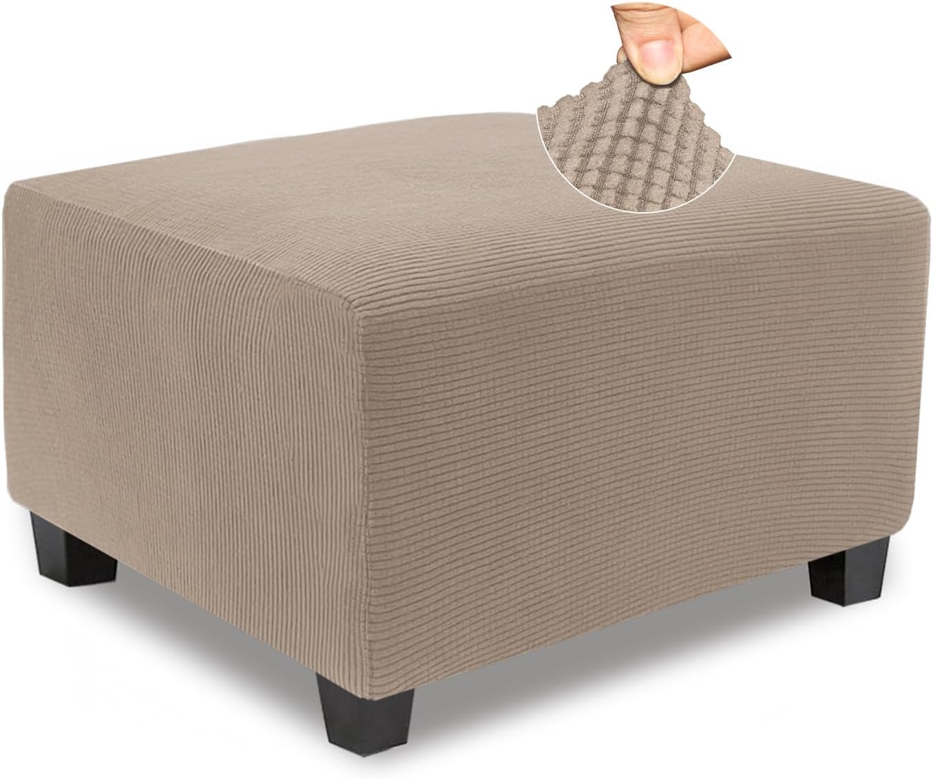 NeColorLife Stretch Ottoman Cover Square Soft Knitted Jacquard Washable Thick Storage Foot Stool Cover for Square and Rectangle Ottomans Khaki Large Knitted Jacquard Fabric Khaki Large