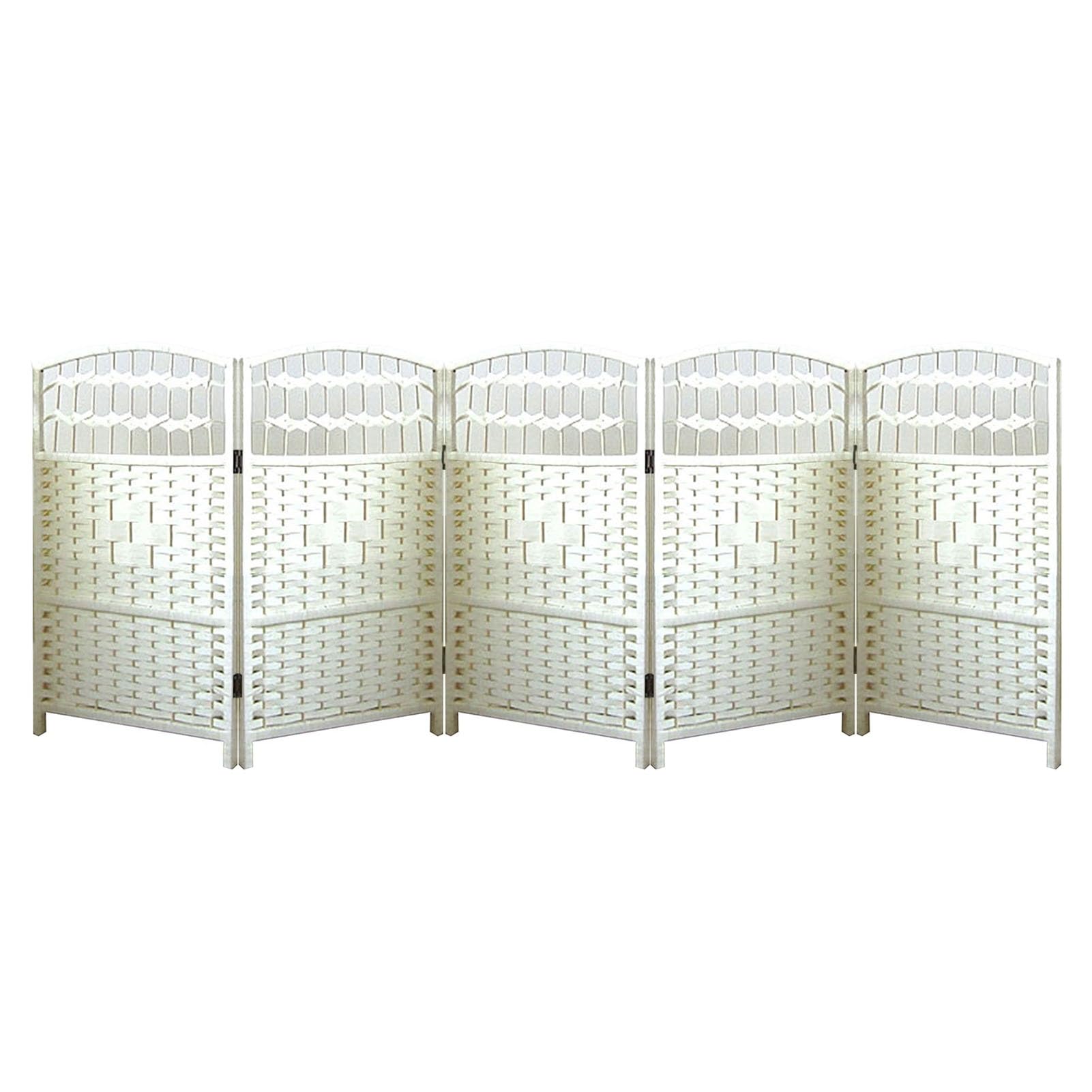 Paravent pliable et autoportant en rotin blanc 5 panneaux pour bureau pro