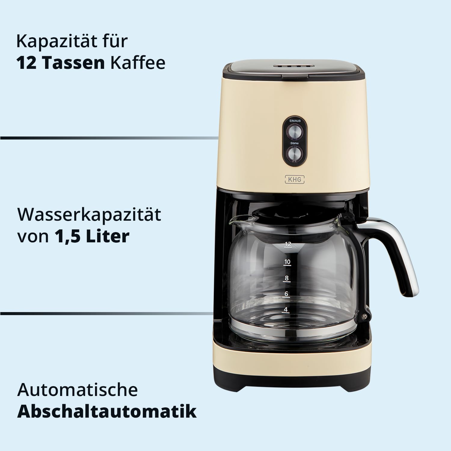 KHG Retro Frühstücksset Toaster 2 Scheiben 800W Kaffeemaschine 1,5L 12 Tassen 900W 2-teilig Creme
