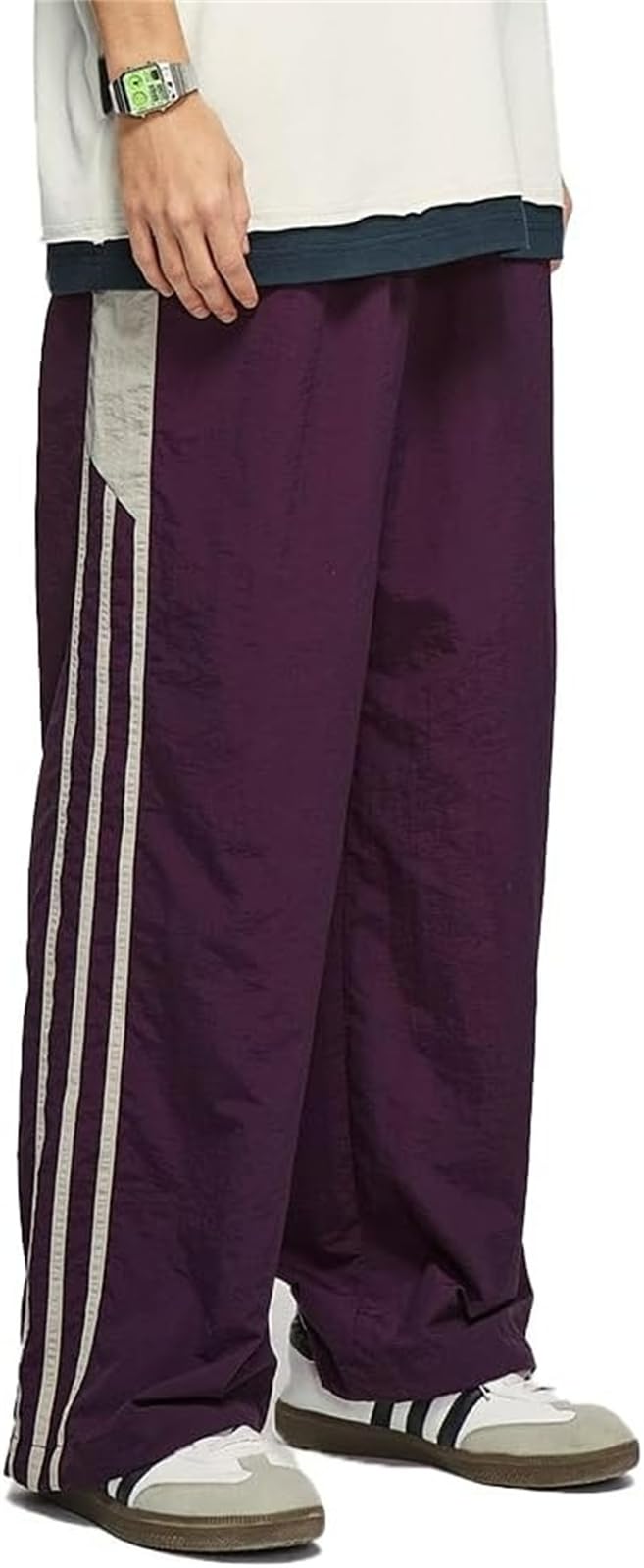 FENXIXIONE Unisex Y2k Sweatpants Vintage Stripe Baggy Pants Hip Hop Track Pants Y2k Parachute Pants for Men and Woman (XL,Purple)