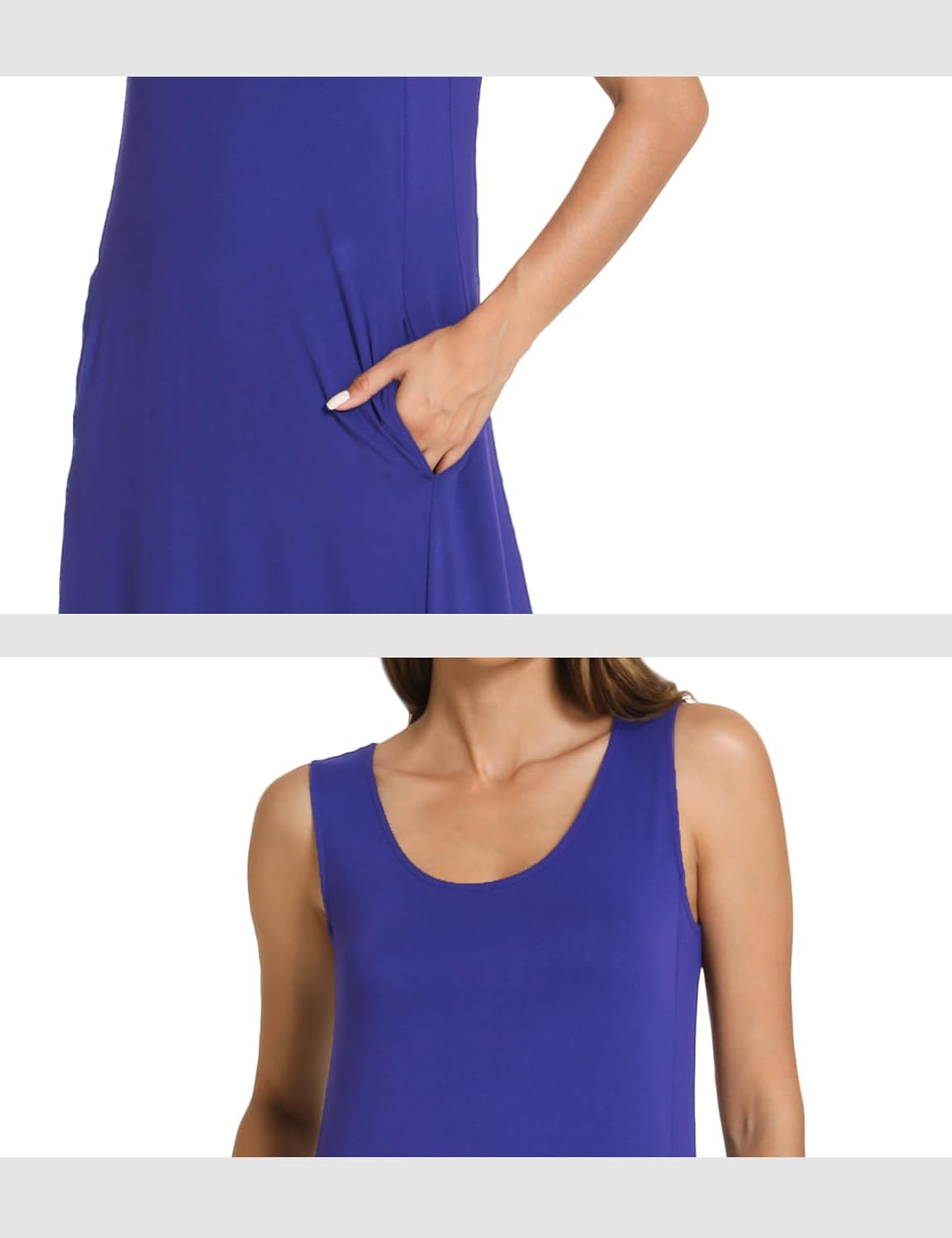 GYS Sleeveless Nightgowns for Women Soft Bamboo Viscose Night Shirts Tank Sleepwear with Pockets Long Sleep Dress - Image 4