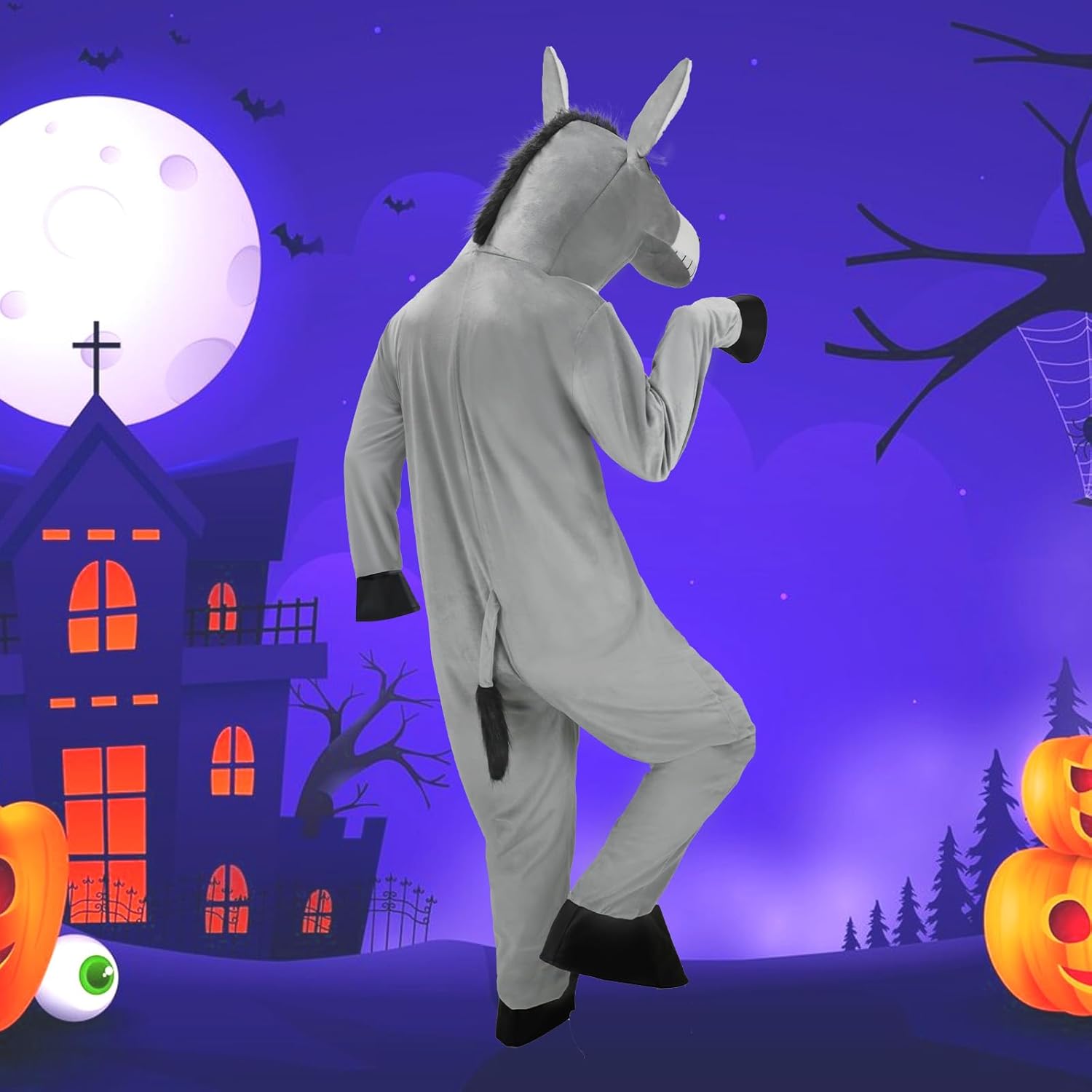 Donkey Costume Adult Hooded Gray Animal Jumpsuit - Onesie Pajamas for Halloween Party