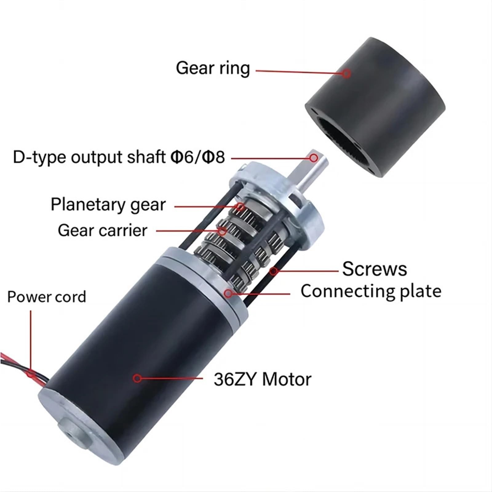 Motoriduttore epicicloidale Reversibile a velocità Regolabile, 12 V 24 CC, Coppia Elevata, Bassa rumorosità, Lunga Durata, 36-36ZY(6mm Only Motor,24V 37RPM)