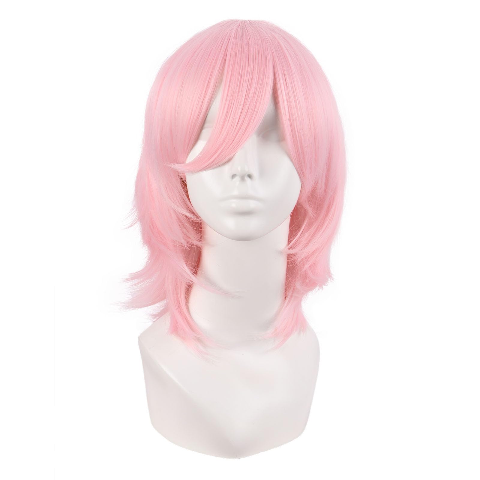 MapofBeauty 14 Inch/35 cm Short Cosplay Wolf Tail Synthetic Side Bangs Party Wig (Pink White), 54.61 cm