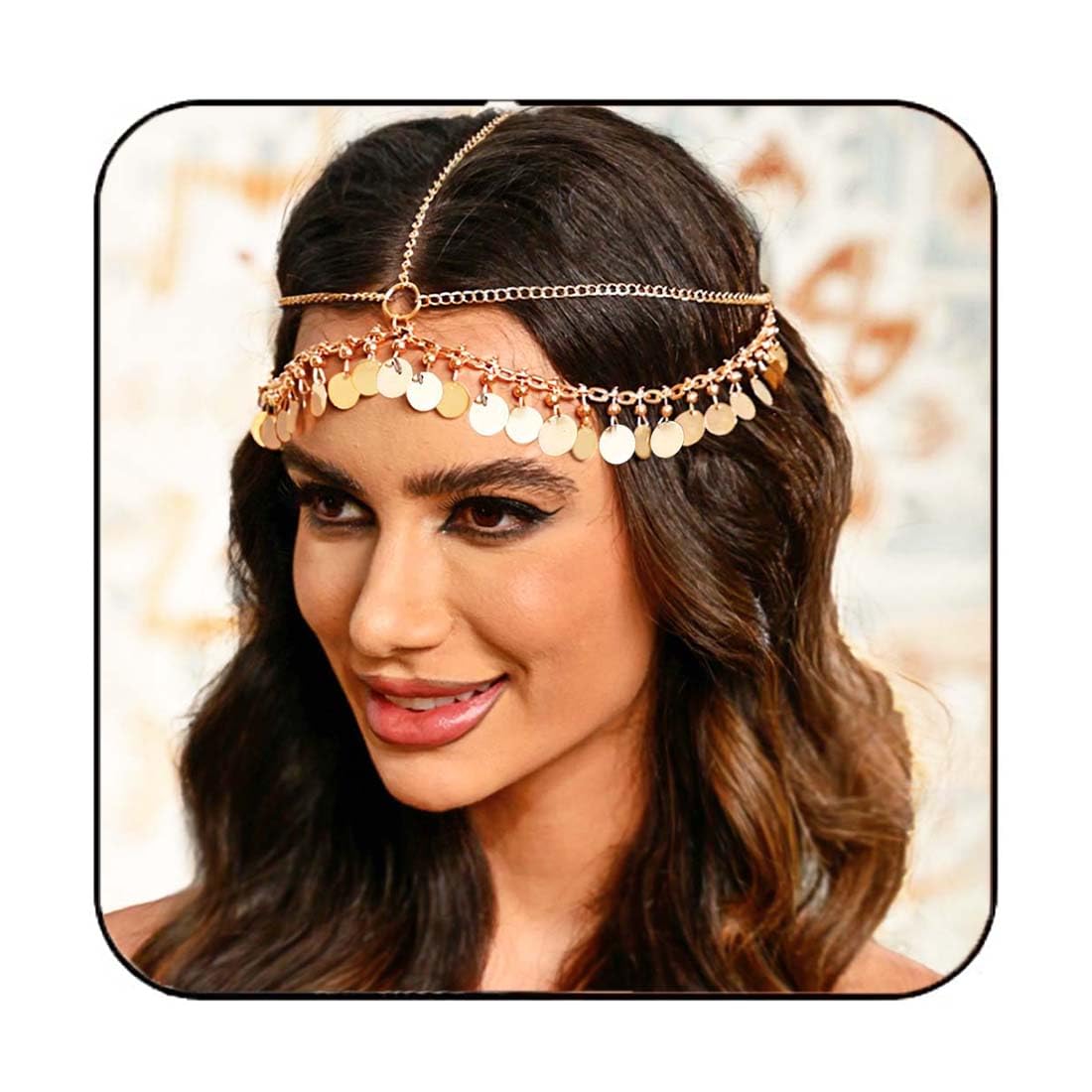 Yean Head Chain Jewelry Gold Headpiece Sequin Hair Chain for Women