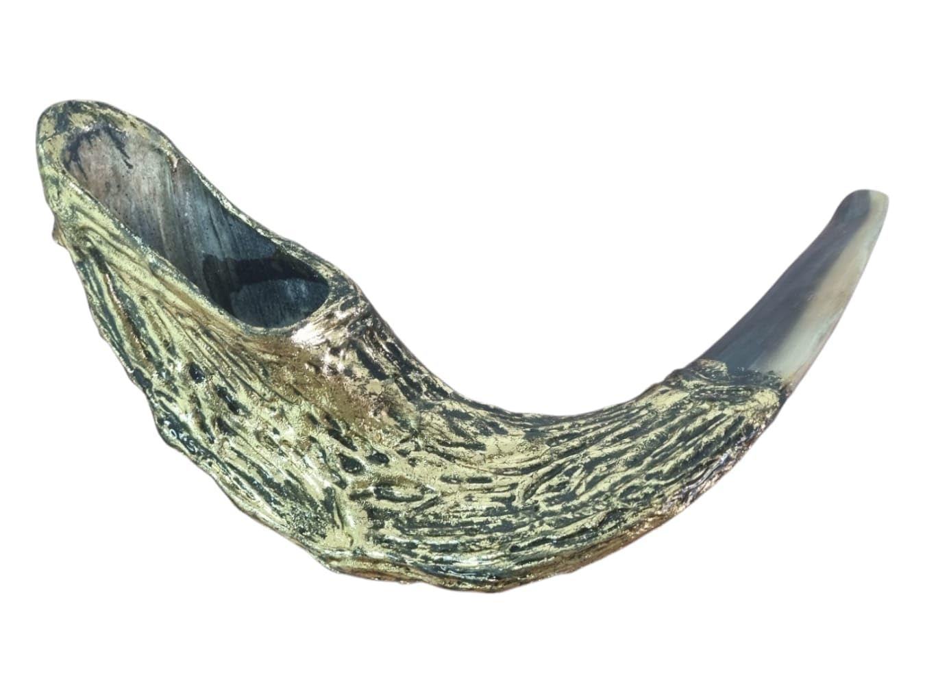 Shofar Jerusalem Old City Gold plated rams' ram horn shofar + Free stand