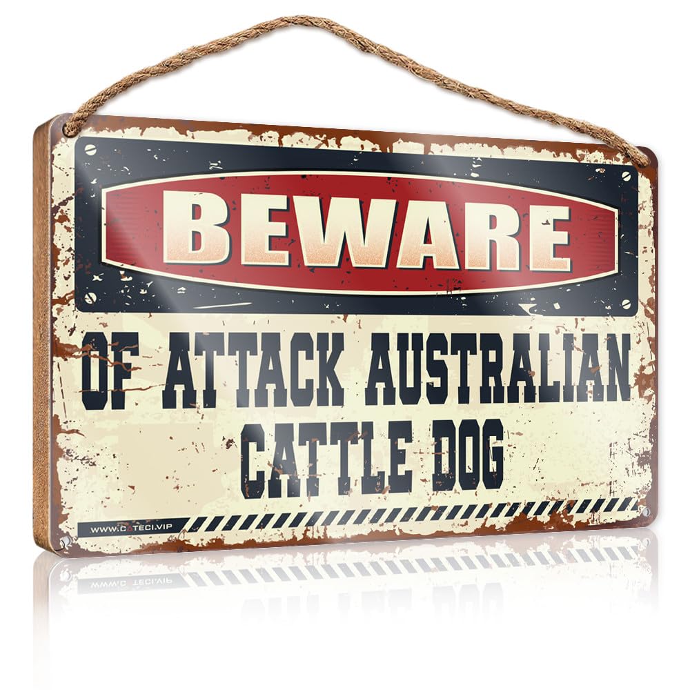 Bathroom Wood Hanging Sign Beware Of Attack Australian Cattle Dog Wooden Sign Man Cave Decor Bathroom Wall Decor Funny(20X30CM)
