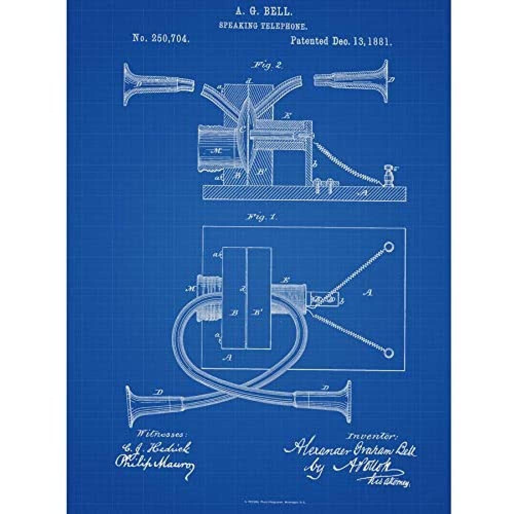 Artery8 Alexander Graham Bell Speaking Telephone 1881 Patent Plan Art Print Canvas Premium Wall Decor Poster Mural