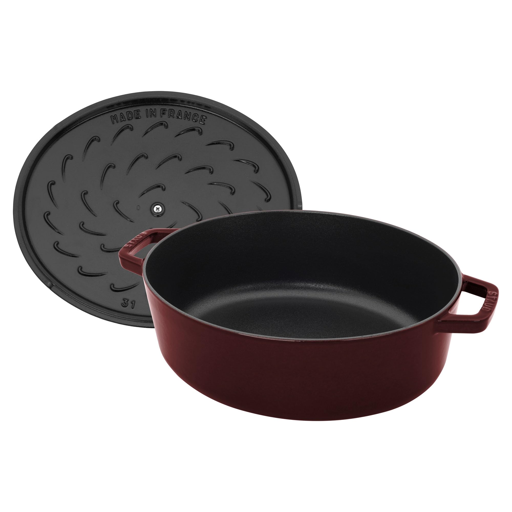 Staub Schmortopf aus Gusseisen, flach, oval, 6,25 l, Grenadine