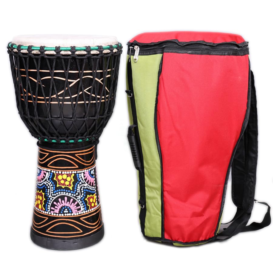 StarJam- Djembe 10 Inches Diameter X 20 Inches Height Mango Wood Djembe Drum - Black with Bag (10 x 20 Inches)