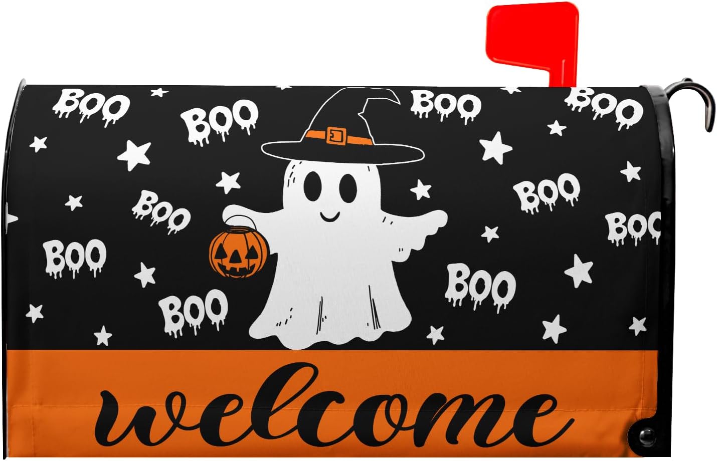 Halloween Ghost Boo Mailbox Cover Magnetic Large Size 25.5 x 21 Inch Halloween Pumpkin Mail Box Covers Fall Mailbox Wraps Welcome Letter Post Box Decoration for Home Garden Yard Outdoor Outside