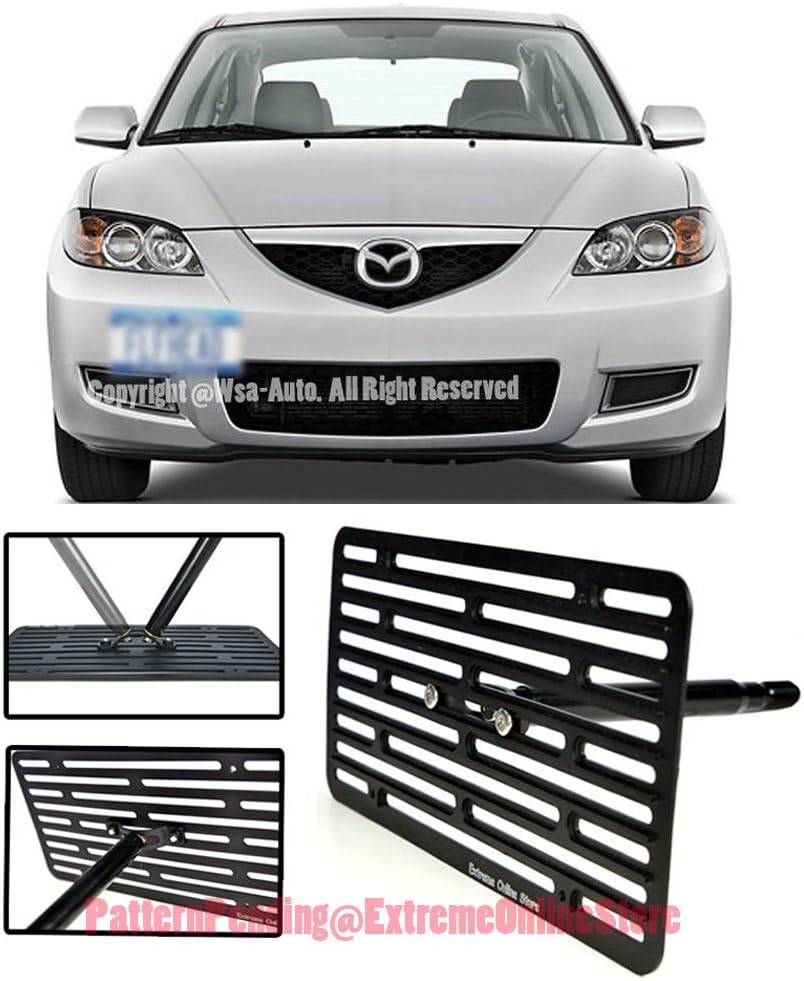 EOS License Plate Front Bumper Tow Mount Adapter Relocator Kit (Version 2, Full Size) - Made For And Compatible With Mazda 3 Base Model Mazdaspeed Model 04-09 2004 2005 2006 2007 2008 2009