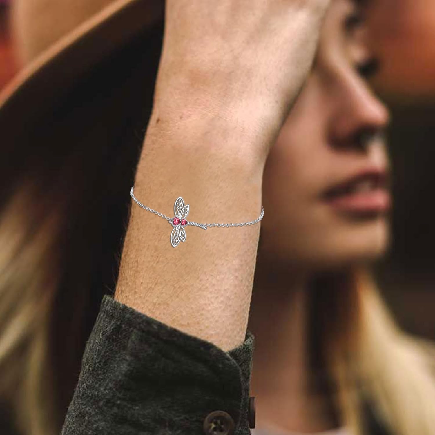 Dragonfly 925 Sterling Silver Bracelet with Birthstone Crystal for Women Dragonfly lover Dainty Bracelet Anniversary Mother’s Day Birthday for Mom Daughter Sister - Image 2
