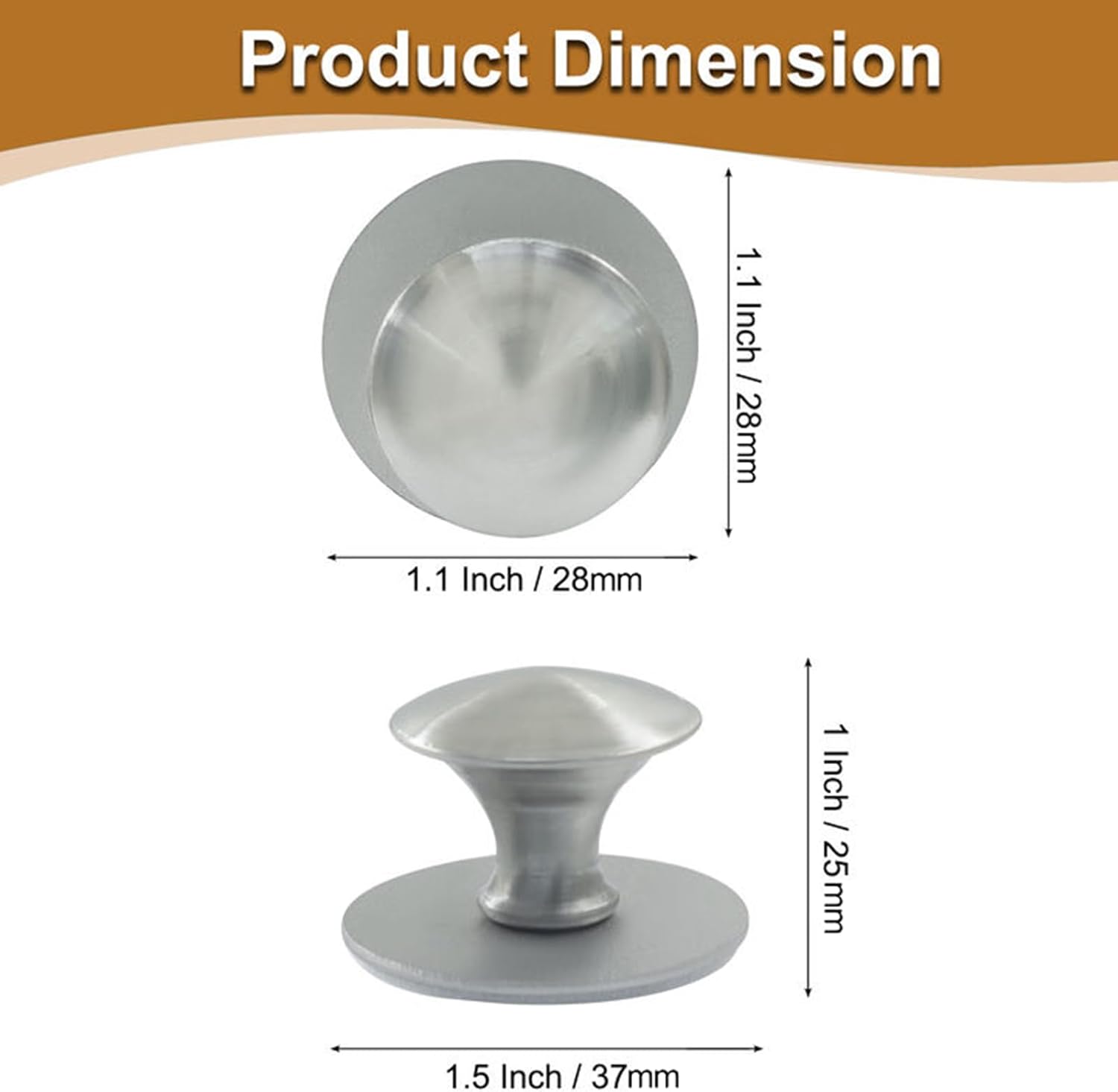 4 Pack Stainless Steel Self Stick Drawer Knob, Self-Stick Hardware Kitchen Cabinet Handles, No-Punch Peel & Stick Handle Pull for Kitchen, Cupboard, Dresser (Silver)