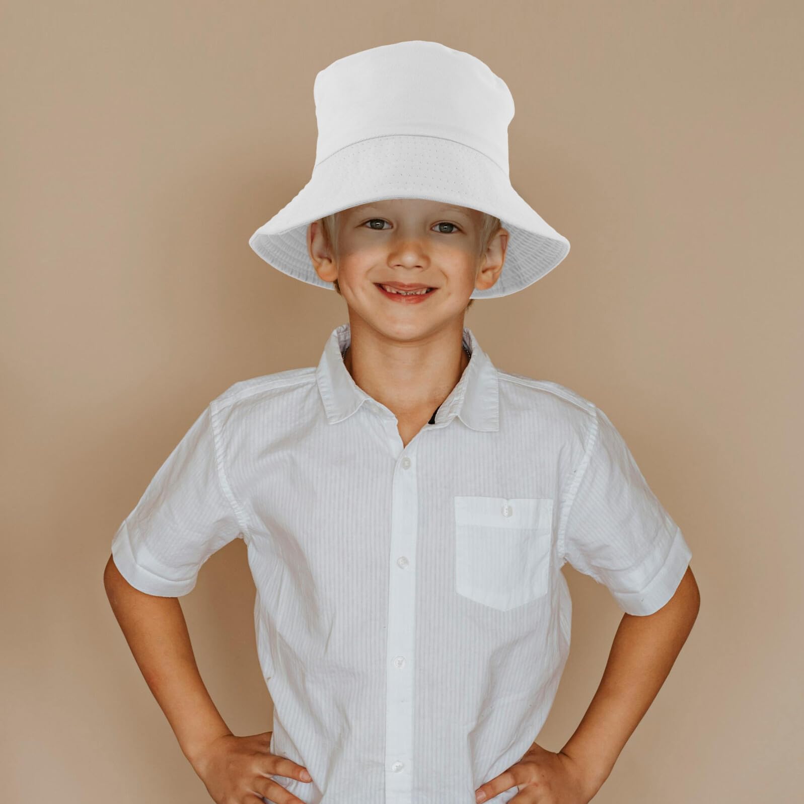 Lot de 6 Casquettes Garçon et Filles Blanches à Personnaliser – Casquettes de Pêcheur Vierges en Tissu Léger Bord Large Anti-UV Chapeaux de Plage Créatifs pour Loisirs