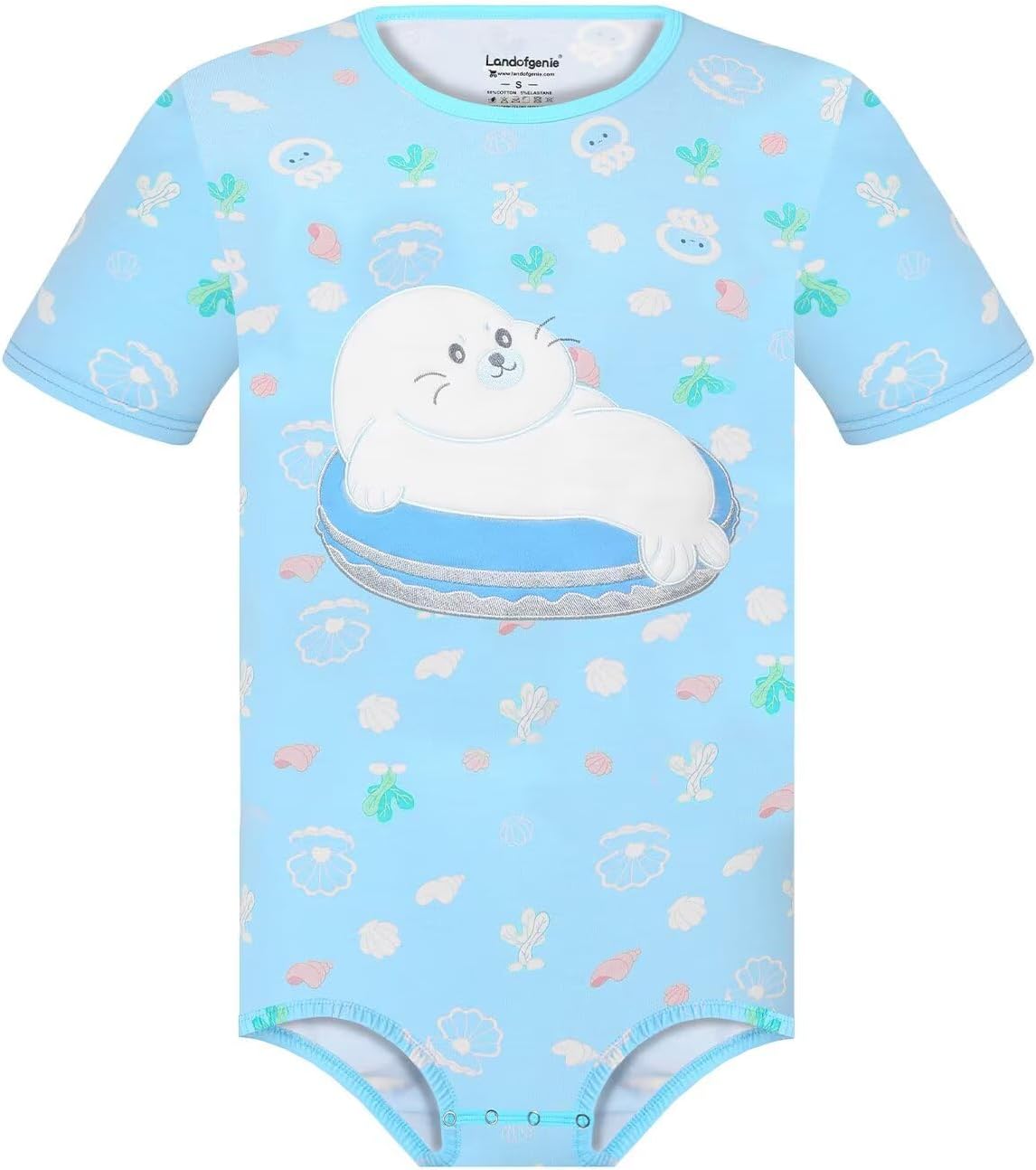 Landofgenie Men Short Sleeve Bodysuit Pajama Print Bodysuit One Piece Pajamas Rompers Basic Onesie