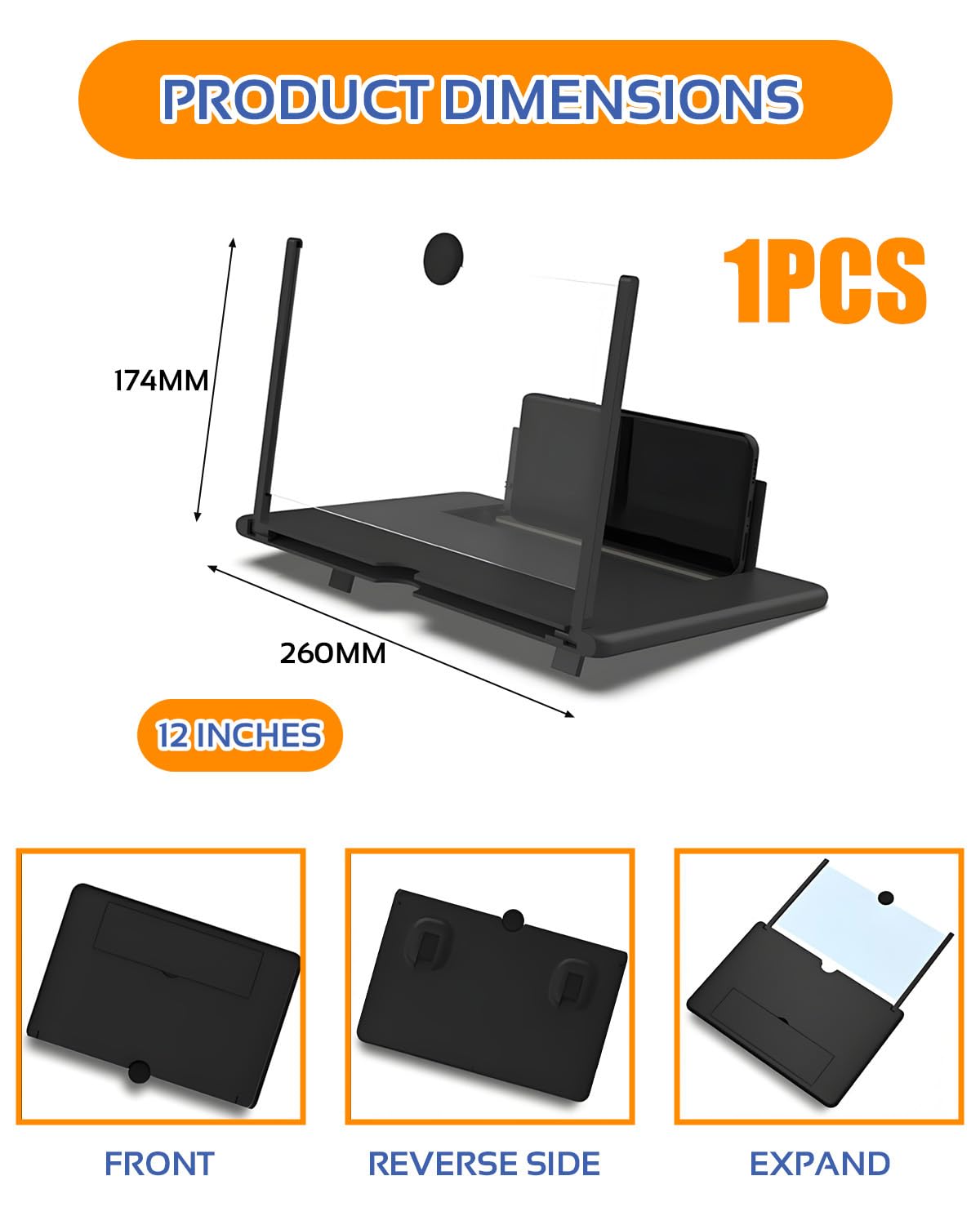 Accessori Smartphone 12 Pollici Lente Ingrandimento Schermo 3D HD, Pieghevole e Anti-Luce Blu per Guardare Video, Ideale come Regalo Utile per Uomo e Ragazzo