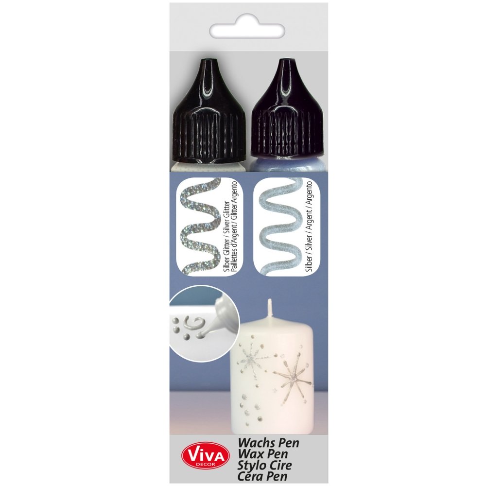 Viva Decor Candle Pen 2 x 0.95 Fl oz - Silver Set - Wax Paint for Custom Designs | Safe Paint for Decorating Candles | DIY Projects