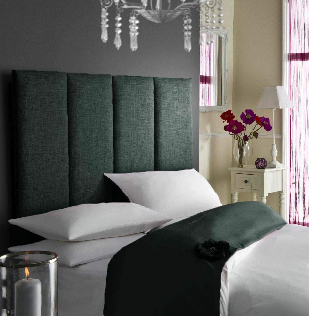 Beautiful Design Tassy Headboard Finished in Turin/Linen Fabric in 26" Height (3ft Single, Teal)
