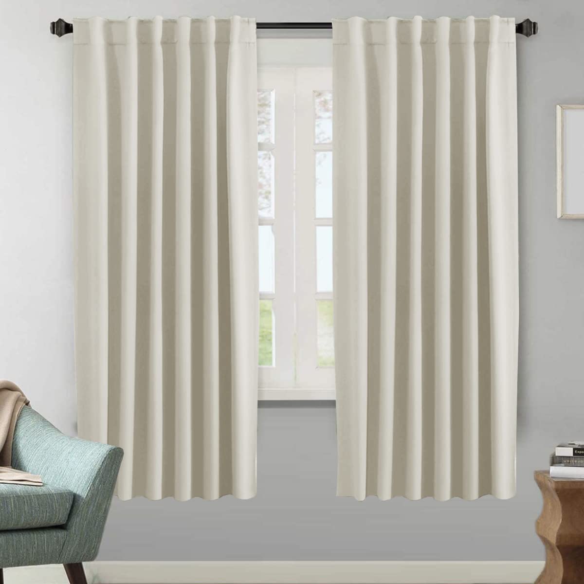 Light Reducing Curtains Thermal Insulated Window Treatment Panels Room Darkening Privacy Assured Drapes for Living Room Back Tab/Rod Pocket Bedroom Draperies 2 Panels, Ivory - 52 x 72 Inch